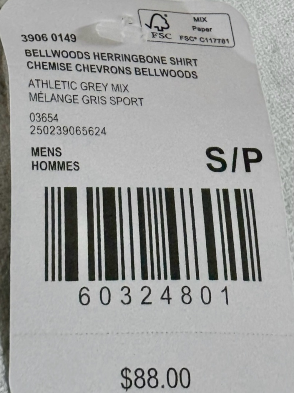 NWT Roots Men Bellwoods Herringbone Shirt Organic Cotton Grey S - Picture 4 of 8